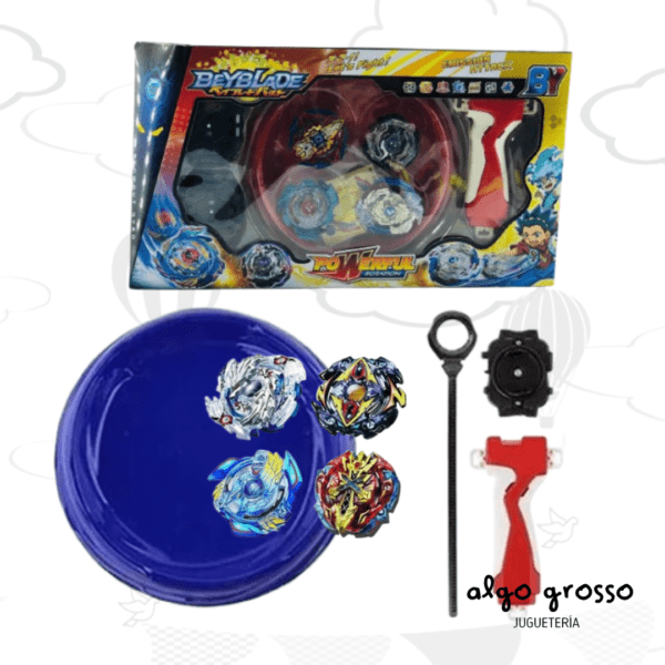 BEYBLADE 4 TORMPOS + LANZADOR + CAMPO DE BATALLA art.BY537