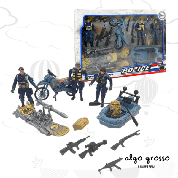 SET POLICIA 3 FIGURAS + VEHICULOS Y ACCESORIOS art.NA200892