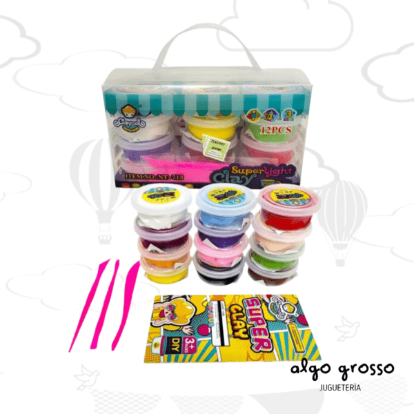 SUPER LIGHT CLAY SLIME / MASA 12 POTES EN VALIJA art.NA201428