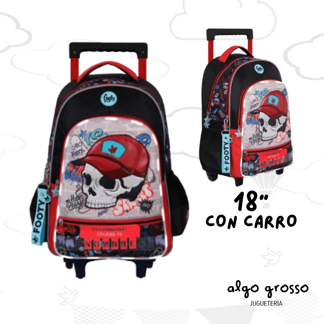 MOCHILA CARRO 18″ FOOTY LED “CALAVERA” ROJA – Algo