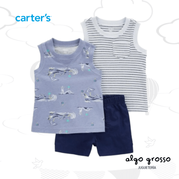 SET 3 PIEZAS REMERAS MUSCULOSAS Y SHORT - TALLE 9M art.1R019610
