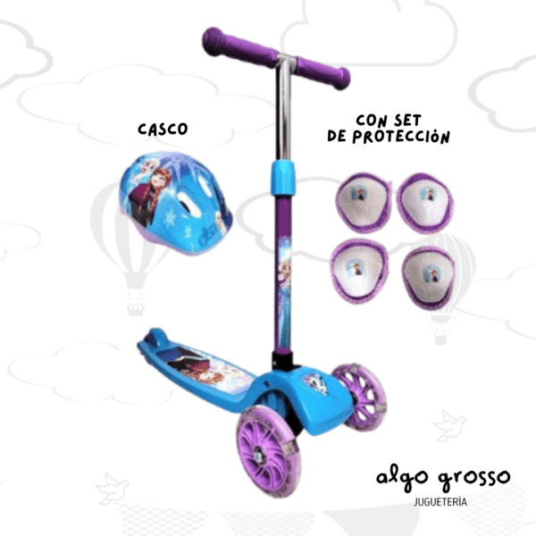 MONOPATIN PLEGABLE 3 RUEDAS PERSONAJE + PROTECCION + CASCO ART.12234
