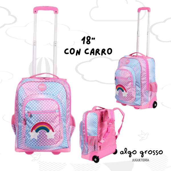 MOCHILA ELF CON CARRO 18"  ARCOIRIS art.6457A