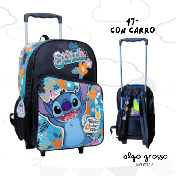 MOCHILA CON CARRO 17" STITCH HAWAI - 2 CIERRES art.27149