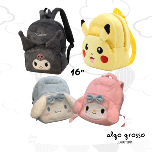 MOCHILA COLGANTE 16" PELUCHE - PERSONAJES VARIOS "ALTERNATIVO"