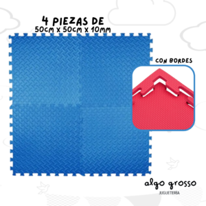 PISO GOMA EVA 4 PIEZAS  CON BORDES 50X50X8MM COLORES art.93600