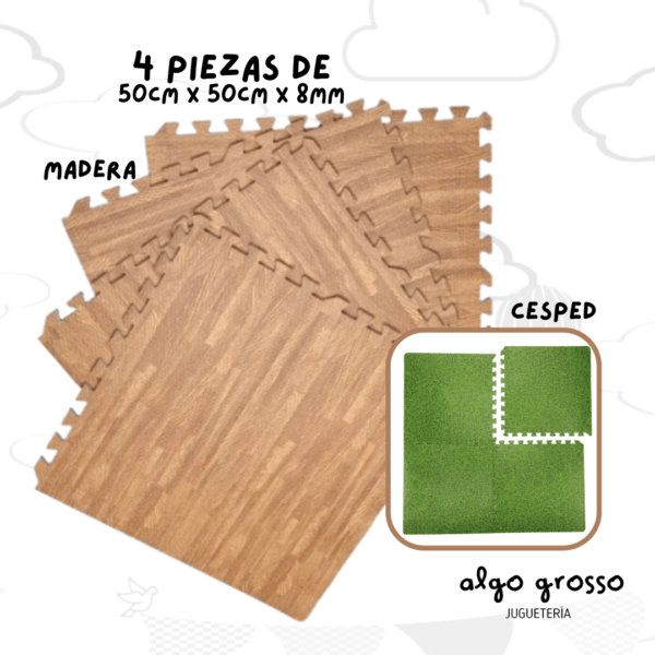 PISO GOMA EVA 4 PIEZAS  CON BORDES 50X50X8MM CESPED o MADERA art.93610