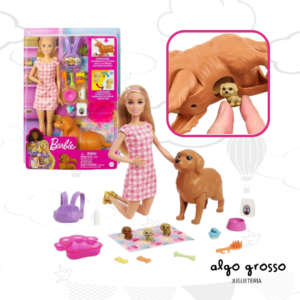 BARBIE  MUÑECA + CACHORROS RECIEN NACIDOS art.HCK75