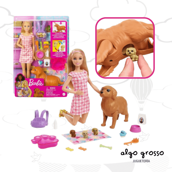 BARBIE  MUÑECA + CACHORROS RECIEN NACIDOS art.HCK75