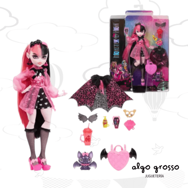 MONSTER HIGH DRACULAURA + MASCOTA + ACCESORIOS art.HHK51