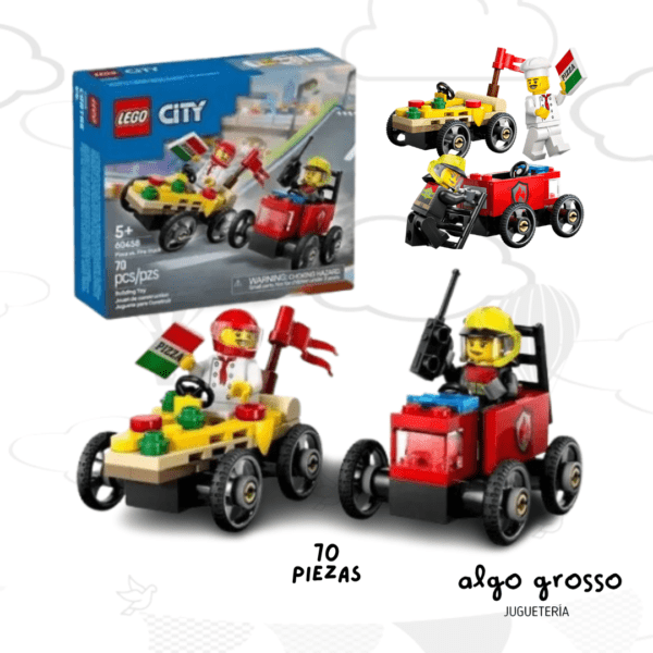 LEGO CITY COCHES DE CARRERAS PIZZA VS BOMBERO 70 PIEZAS art.60458