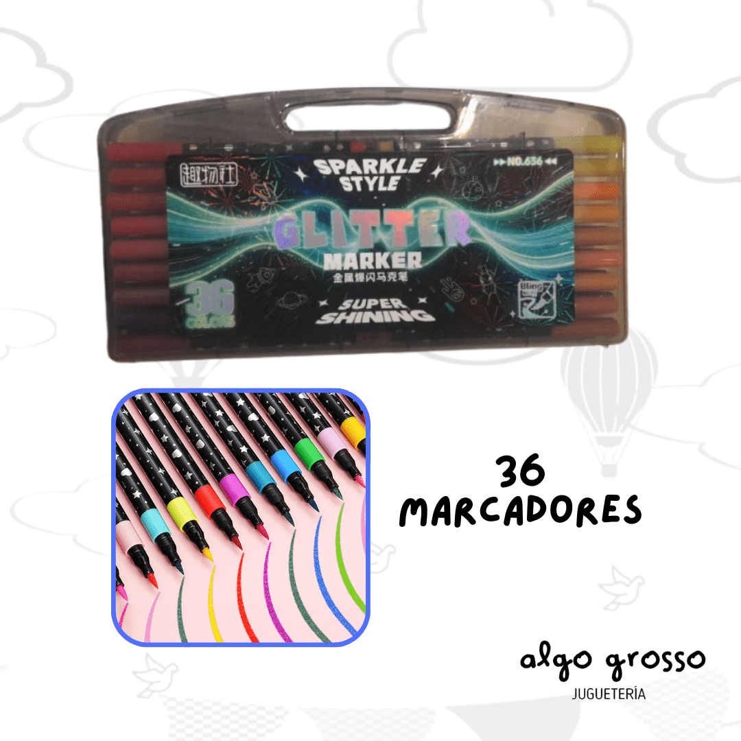 MARCADORES GLITTER DE 36 MARCADORES – VALIJA SPARKLE STYLE art.9323-20