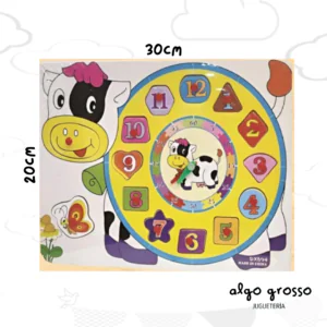 PUZZLE ENCASTRE DE MADERA - VACA CON RELOJ DE FORMAS art.YE00817