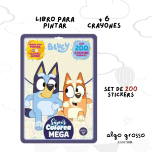 BLUEY SUPER COLOREA MEGA CON 6 CRAYONES Y STICKERS art.6511