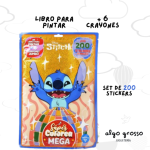 STITCH SUPER COLOREA MEGA CON 6 CRAYONES Y STICKERS art.6539